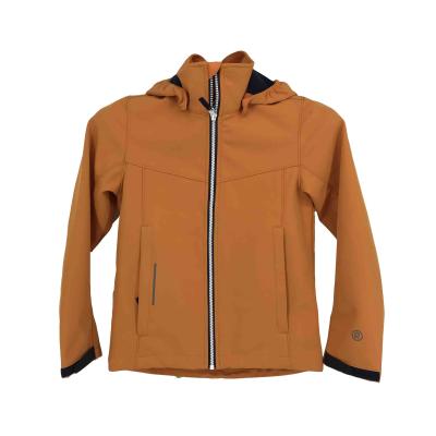 China Anti-wrinkle OEM custom polyester fleece kid's orange softshell jacket with detachable hood for winter and spring for sale