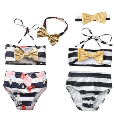 China 2021 New High Elasticity Quick-drying Three-piece Striped Split Printing Swimsuit Little Fresh Swimsuit Girls for sale