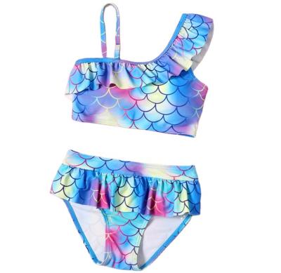 China 2021 New QUICK-DRY High-elasticity QUICK-DRY girls and toddlers fish scales ruffled children's swimwear with chest pads for sale