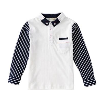 China Kids 3-12 Years Anti-Shrink 100% Cotton Knit Leisure Custom Small Batch Quilting Vertical Stripe Boys Long Sleeve T-Shirt for sale