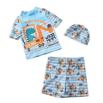 China 2012 Latest Design Dinosaur Round-necked Swimwear Breathable Wholesale Cartoon Print Tow-pieces Beach Resort Boys Sport Swimwear for sale