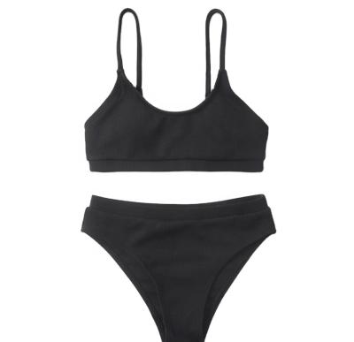 China Black Slit Swimsuit Simple Outdoor Beach Wear Children's Breathable Solid Color Bikini Set Sunscreen Girls Slit Swimwear for sale