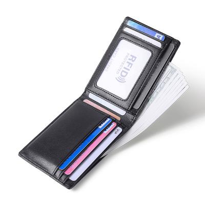 China Waterproof flourish rfid men wallet classic simple custom logo genuine leather wallet for men for sale