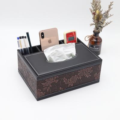 China Folding Flourish Factory Fashion Black Leather Tissue Box Lid Tissue Box for sale