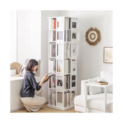 China Wooden Movable Diagonal Rotate 360 ​​Shelves Modern Popular Bookcase For Living Room for sale