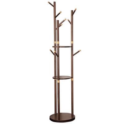 China Wholesale Rotatable Wood Floor Standing Entryway Floor Coat Hanger Wooden Coat Rack with 3 Tiers 9 Hooks for sale