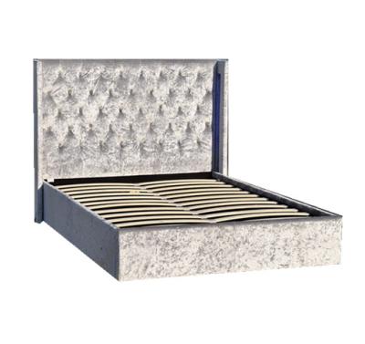 China Stable wooden frame fabric bed with LED near the headboard for sale