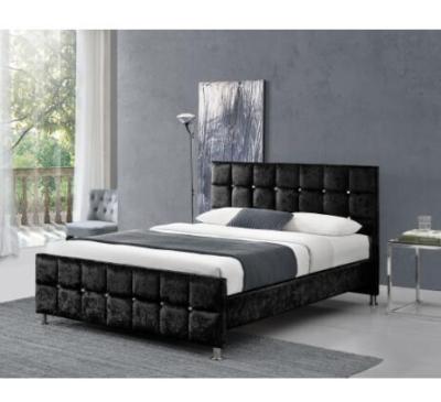 China Modern Comfy Queen Size Headboard Fabric Bed with Diamond Buttons for sale