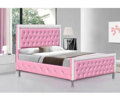 China Pink Princess Tufted Leather Bed With White Broder by For Girls for sale