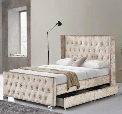 China Storage Gold Color Velvet Fabric Storage Bed With 4drawers for sale