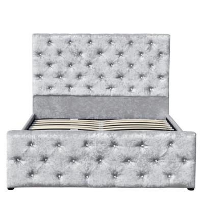 China Silver Storage Home Bed Crush Velvet King Size Upholstered Storage Bed With Gas Lift for sale