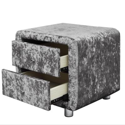 China Stability Factory Price Crush Velvet Silver Night Table With Two Drawers for sale