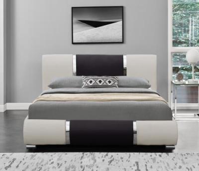 China Bed Modern Design Soft Leather Sleigh Bed Decorated With High Gloss Chrome Strips for sale