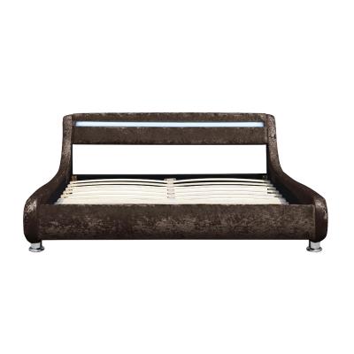 China Other Home Furniture Italian Design Curve Shape King Size Brown Crush Velvet Fabric Soft Upholstered Bed for sale