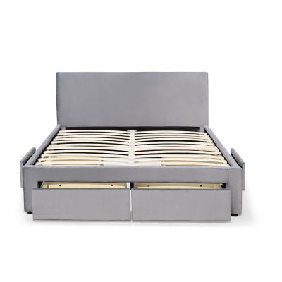 China Good Quality Soft Bed King Size Light Gray Velvet Fabric Velvet Upholstered Drawer Storage Bed for sale