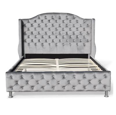 China Tufted Factory Wholesale Customized Latest Style King Size Velvet Fabric Button Platform Bed High Tufted Headboard Upholstered Frame for sale