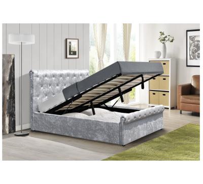 China Storage OEM Factory Hotsale Customized Diamond Tufted Fabric Headboard Upholstered Gas Lift Platform Chester Sleigh Storage Bed for sale