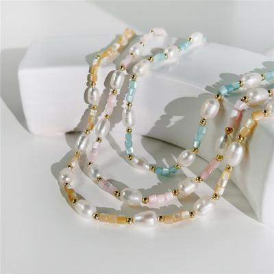 China Hot Selling Fashion PS Pearl Beads Necklace Fashion High Quality Freshwater Acrylic Pearl Beads Gold Plated Necklace for sale