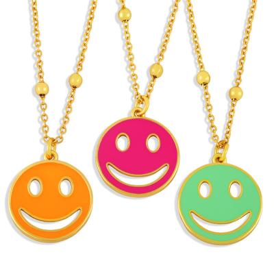 China BOHEMIA SP Wholesale Hot Selling Smile Necklace Multi Colored Hollow Coin Pendant Enamel Smile Face Charm Necklace for sale