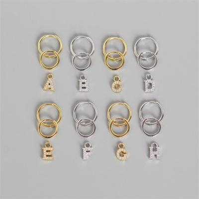 China Trendy Lead Fashion Women Jewelry 18K Sterling Gold S925 Sterling Huggie Initial Hoop Dangle Letter Earrings Silver Environmentally Friendly for sale