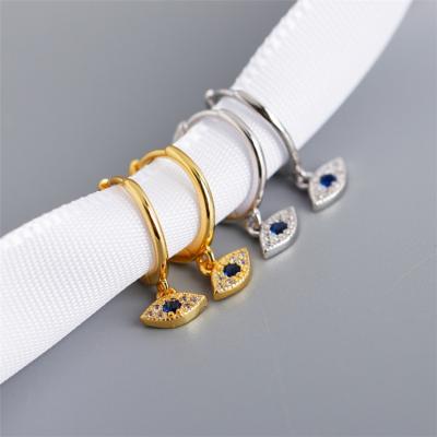 China Fashion Jewelry Environmental Friendly Trendy Luxury Gold Plated 925 Sterling Silver Zircon Blue Eye Circle Stud Earrings For Women for sale