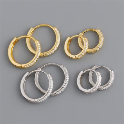 China Environmental Friendly Wholesale Fashion Hoop Earrings 10/15.5MM Gold Plated 925 Sterling Silver Big Hoop Zircon Earrings for sale