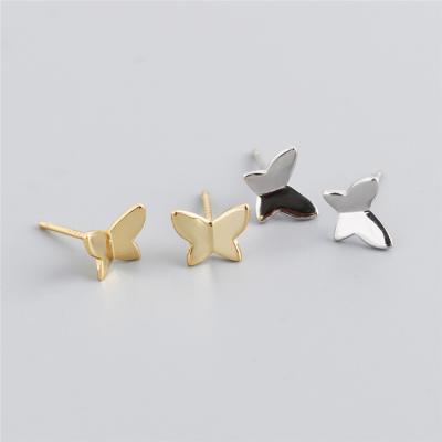 China Fashion Environmental Friendly Minimalist Gold Plated 925 Sterling Silver Jewelry Silver Butterfly Stud Earrings for sale