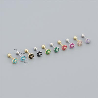 China Fashionable 2022 Environmental Friendly Women Stud Earrings Gold Plated 925 Sterling Silver Zircon Flower Screw Back Stud Earrings for sale