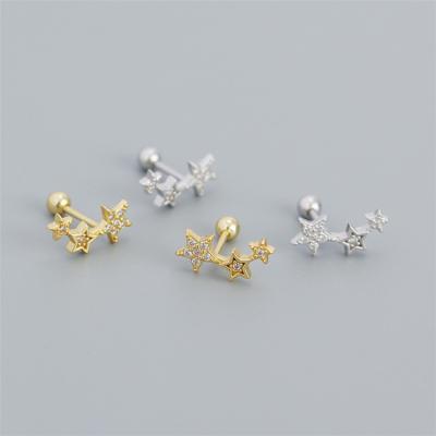 China Cute Minimalist Stud Earrings 18K Gold Plated Sterling Silver Zircon Star Stud High Quality Earrings Screw Back for sale