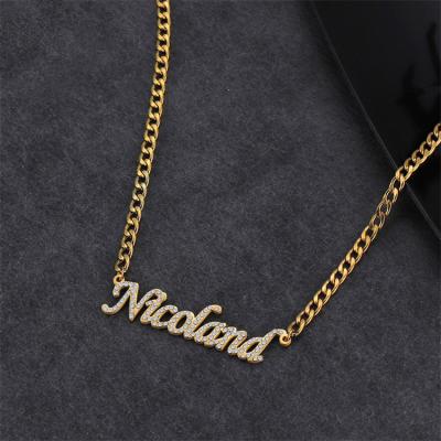 China Europe and America Personalized Diamond Necklace Jewelry Custom 18K Gold Plated Zircon Custom Name Stainless Steel Pendant Necklaces for sale