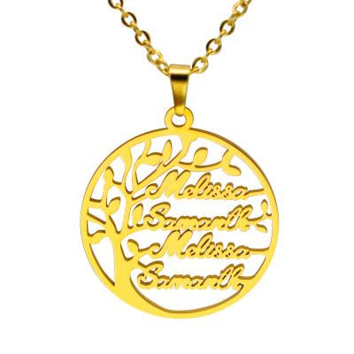 China Fashion DIY Personalized Custom Golden Family Name Pendant Tree of Life Necklace for sale