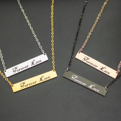 China Fashion Personalized Stainless Steel 18K Gold Plated Custom Engraved Rectangle Bar Necklace for sale