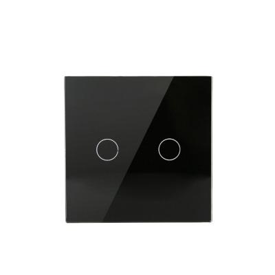 China Touch Switch EU/UK Factory Price Smart Home 86 Type - 2 Gang Black Smart Home Tempered Glass Wall Touch Switch for sale