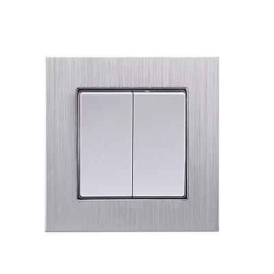 China All Purpose EU Standard Metal Brushed 10A 220-250V~ 2 Gang 2 Way Aluminum Wall Switch for sale