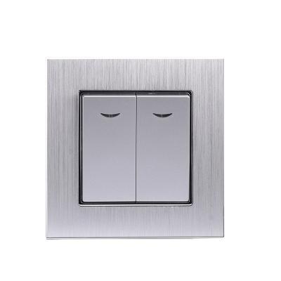 China All Purpose EU Standard Brushed Aluminum Home Switch 10A 220-250V~ 2 Way Wall Switch With Light for sale