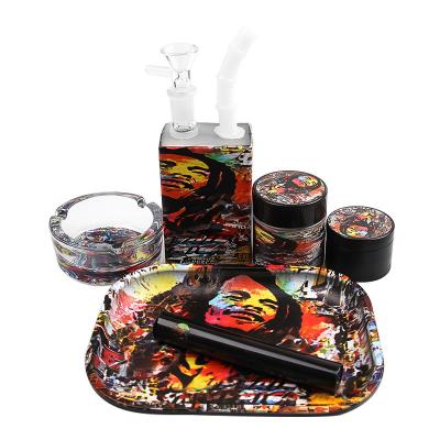 China Morden Hot Supply Smoking Set Color Draw Cigarette Disc Grinder Ashtray Smoke Bottle Portable Pipe 7-Piece Set for sale