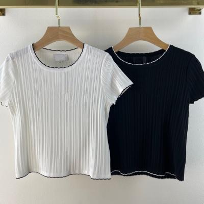 China 2022 New Breathable Short T-shirt Women Fashion Knitting Shirt Fancy Dress Simple Exaggerated Soft And Comfortable Brand OEM Custom for sale