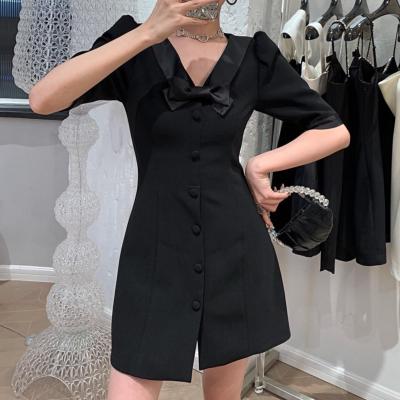 China 2022 Summer Office Wear Breathable Black Fashion Women Dress Casual Simple Simple Elegant New Style Dresses OEM Brand Custom Clothes for sale