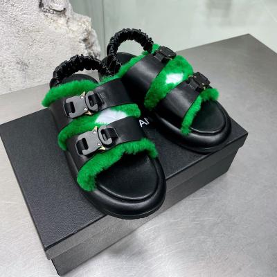 China Cushioning 2022 hot sale custom unisex comfortable slippers flat unique thick casual shoes with buckle strap and fur for sale