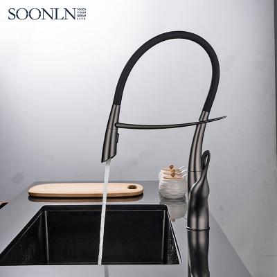 China Other China Single Handle Gray Hot And Cold Pull Gun Two Way Wash Sink Mixer Tap Black Silicon Flexible Hose Kitchen Faucet for sale