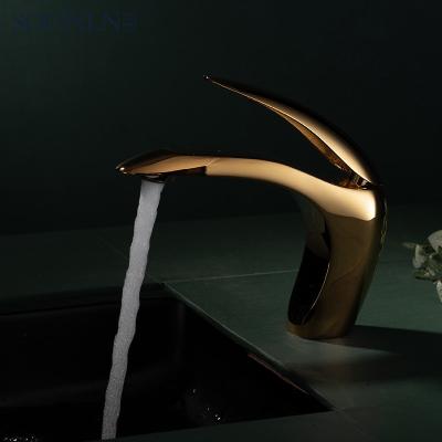 China New Style Modern Basin Sink Clod Water Brass Gold Mixers Taps Faucet for sale