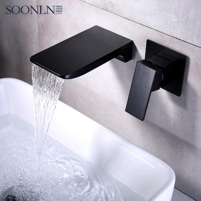 China Modern Bathroom Matte Black Single Handle Basin Mixer Tap Wall Mounted for sale