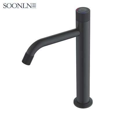 China China Supply Modern Deck Mounted High Spout Long Basin Faucet Mixer Tap Black for sale