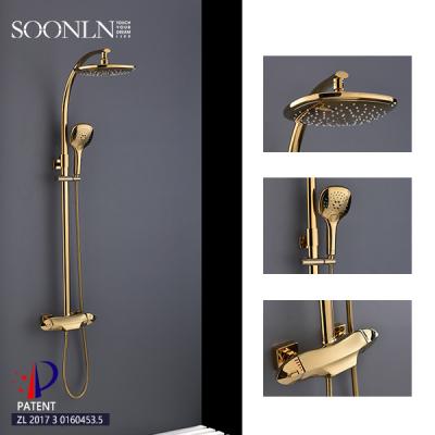 China With Slide Bar Contemporary Luxury Gold Design Solid Brass Rainfall Thermostatic Shower Set for sale