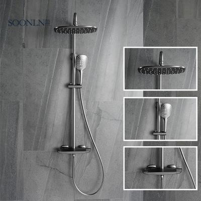 China With Slide Bar Contemporary Wall Mounted Drawing Brass Gun Black Rain Bath Faucet Bath Shower Set for sale