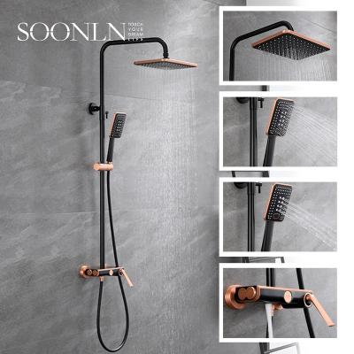 China With Slide Bar Europe Standard Black And Rose Gold Color Wall Mounted Shower Mixers Handle Shower Head Shower Rooms for sale