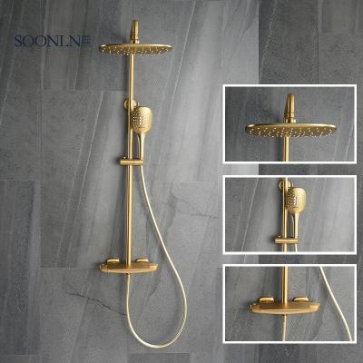 China With Black Bath Shower Mixer Cartridge Brass Main Body Sliding Bar Ceramic Shower Column Set for sale