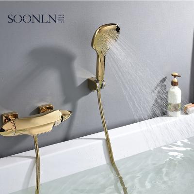 China With Slide Bar Chinese Factory Wholesale Gold Brass Portable Bathroom Mixer Thermostatic Shower Set for sale