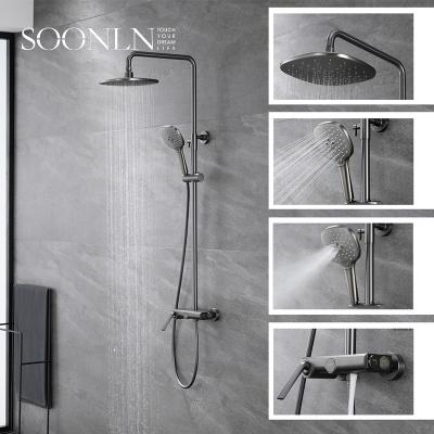 China With Sliding Bar Design Wall Mounted Unique Gunmetal Unique Black Plated Bathrooms Mixer Luxury Modern Shower Set for sale