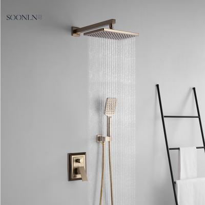 China Without Sliding Bar Minimalism Style Brushed Gold Finish Bathroom Concealed Rain Shower Set for sale